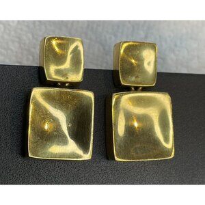 Vintage 1992 Signed Vaubel Gold Square Dangle Post Earrings - Chunky 90s Style